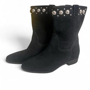 Michael Kors Black Suede Heeled Boots with Silver Studs